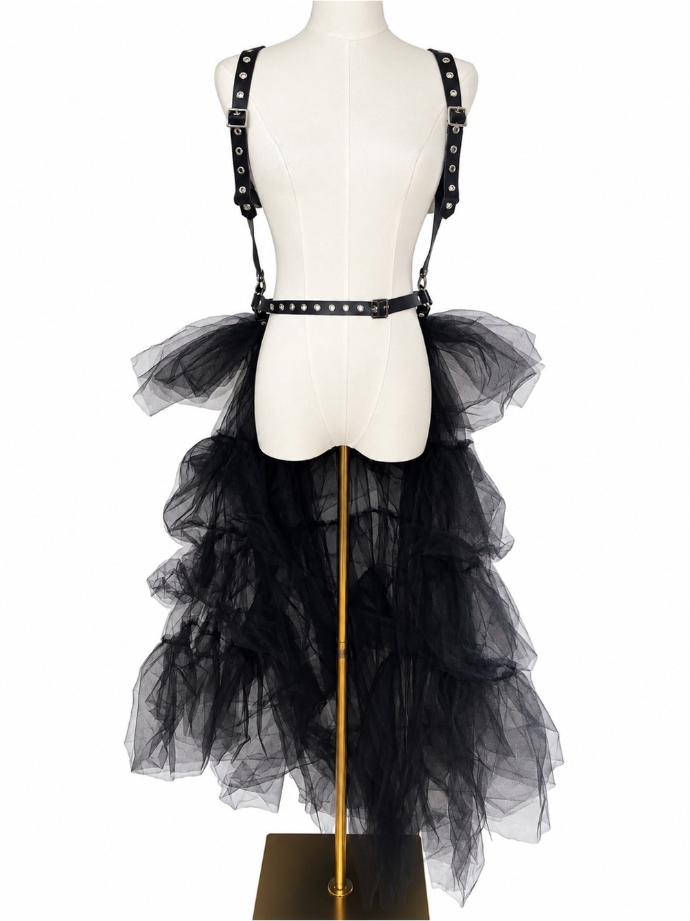 WIDOW - DOLLS KILL - Black Tulle High-Low Skirt with Harness